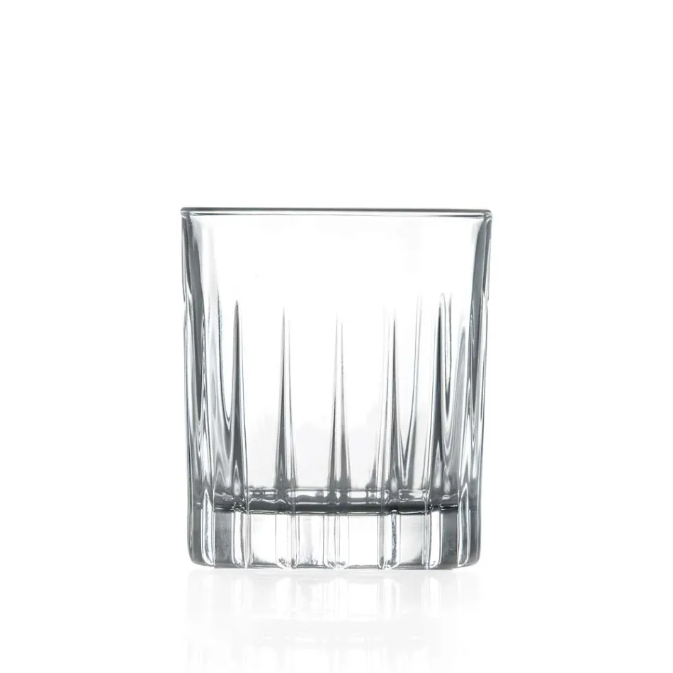 12 Liqueur Glasses in Eco Crystal with Linear Design Decorations - Senzatempo Viadurini