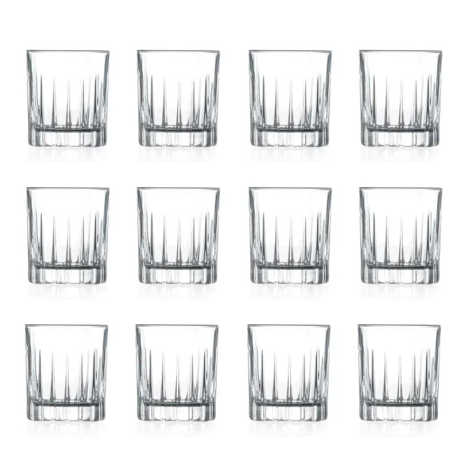 12 Liqueur Glasses in Eco Crystal with Linear Design Decorations - Senzatempo Viadurini