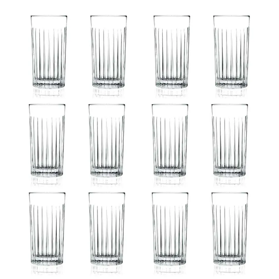 12 Tumbler Tall Highball Glasses in Decorated Eco Crystal - Senzatempo Viadurini