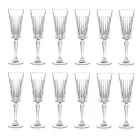 12 Flute Glasses for Sparkling Wine with Linear Cuts Decoration in Eco Crystal - Senzatempo Viadurini
