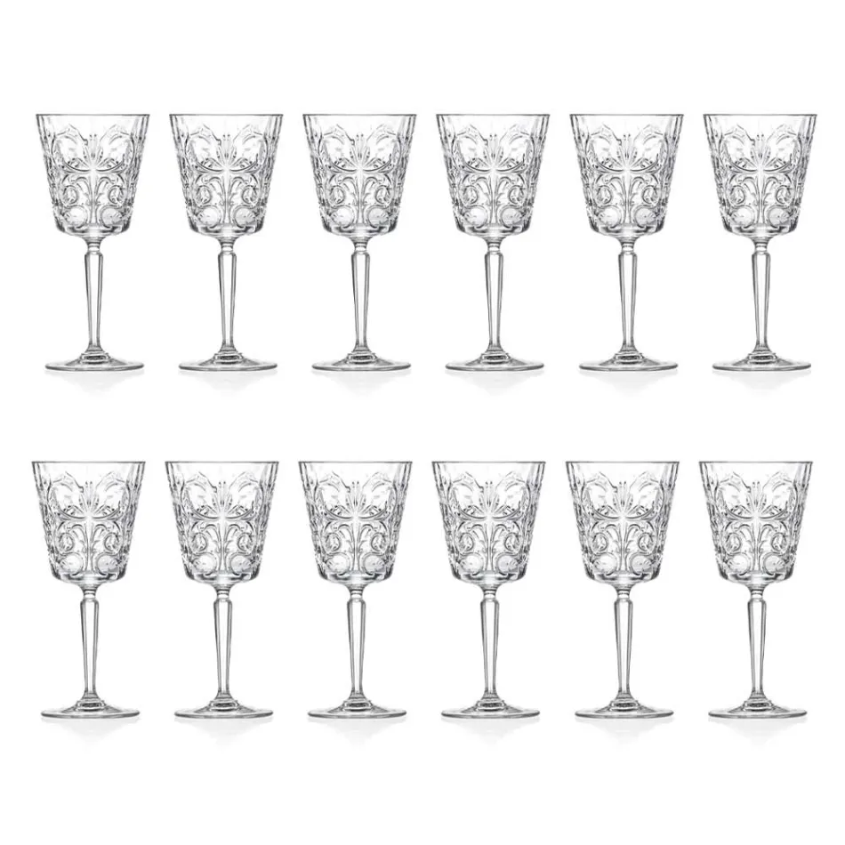 12 Glasses for Water, Drinks or Cocktail Design in Decorated Eco Crystal - Destino Viadurini