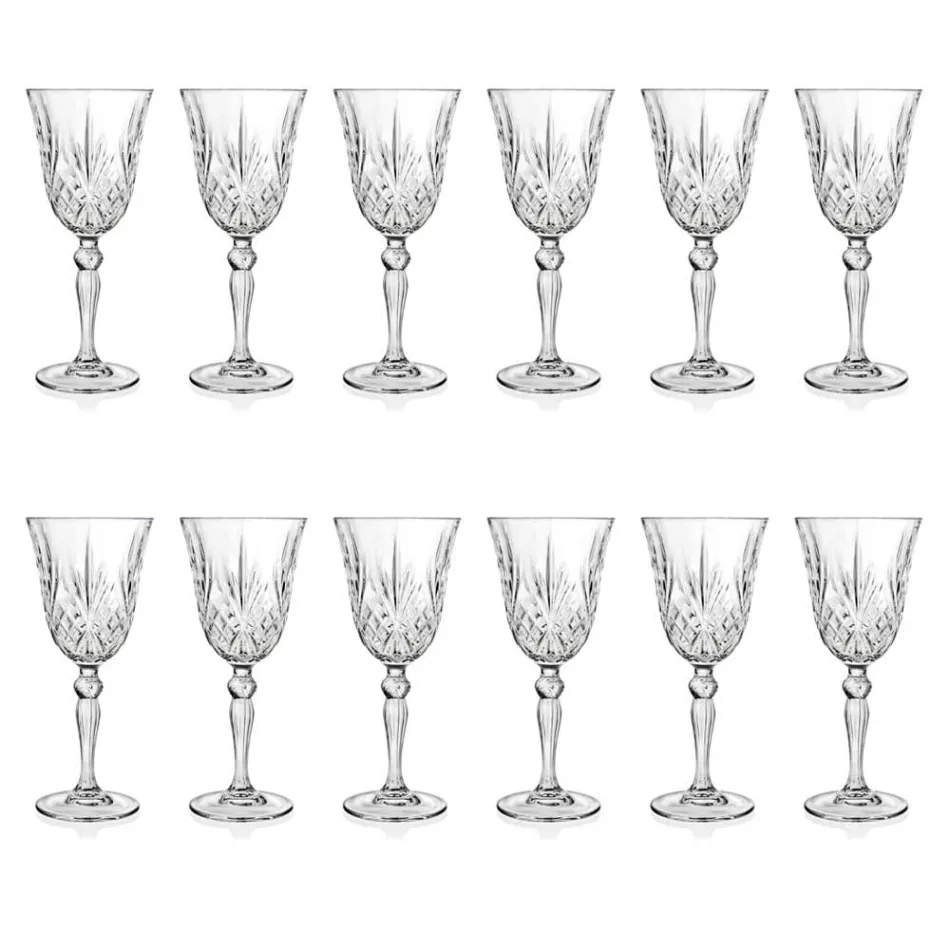 12 Glasses Wine, Water, Cocktail in Ecological Crystal Vintage Style - Cantabile Viadurini