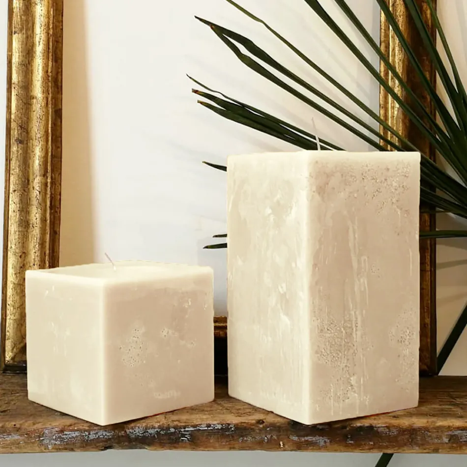 2 Square Candles of Different Sizes in Wax Made in Italy - Adelle Viadurini