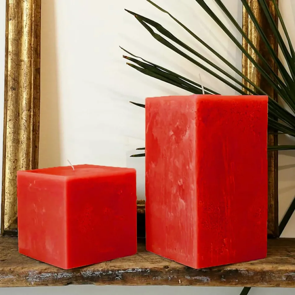2 Square Candles of Different Sizes in Wax Made in Italy - Adelle Viadurini
