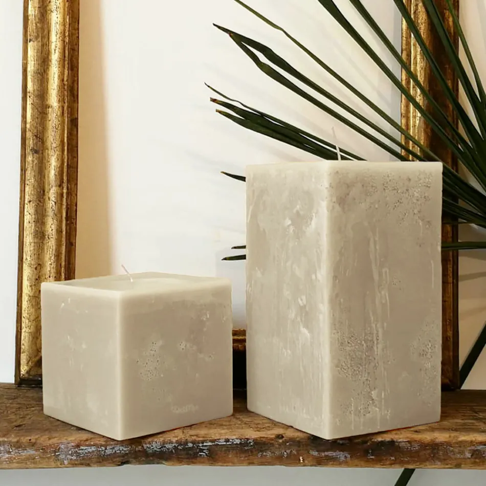 2 Square Candles of Different Sizes in Wax Made in Italy - Adelle Viadurini