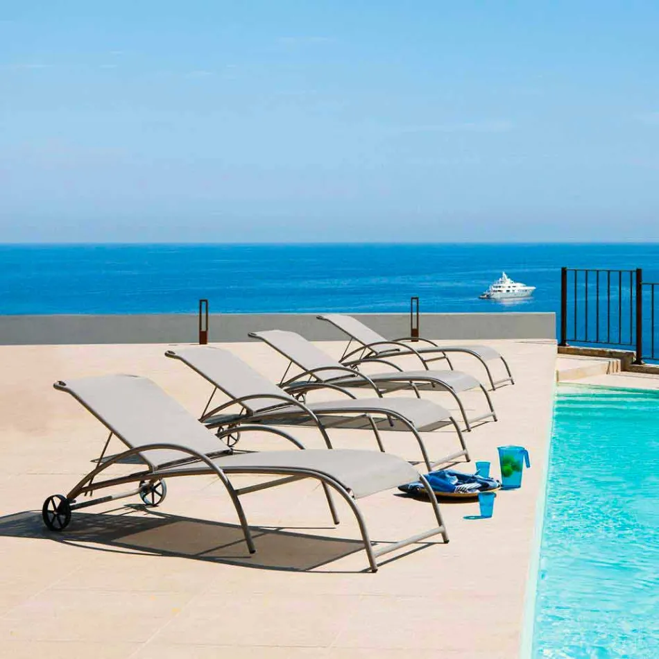 2 Stackable Outdoor Chaise Longues in Metal and Fabric Made in Italy - Perlo Viadurini