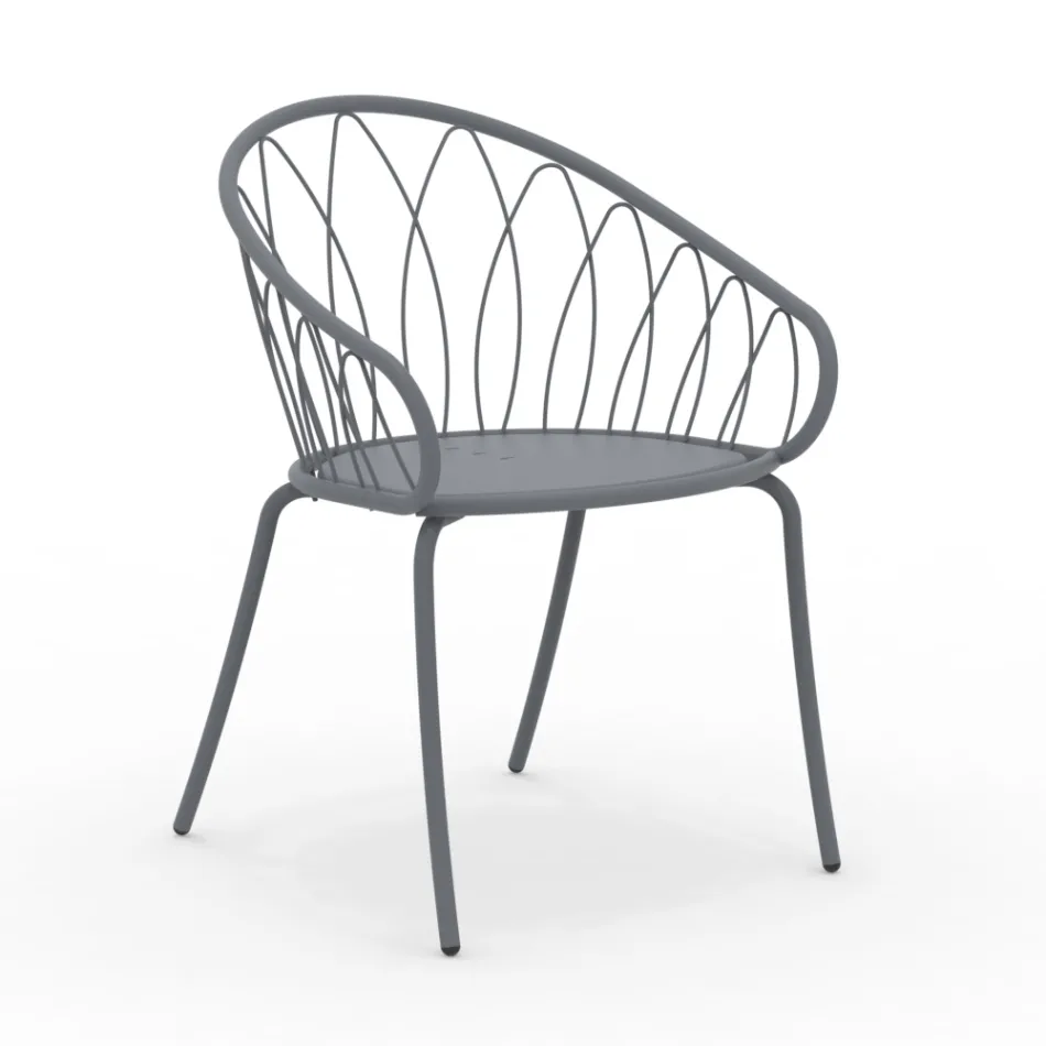 2 Stackable Garden Armchairs in Metal and Cushion Made in Italy - Fontana Viadurini