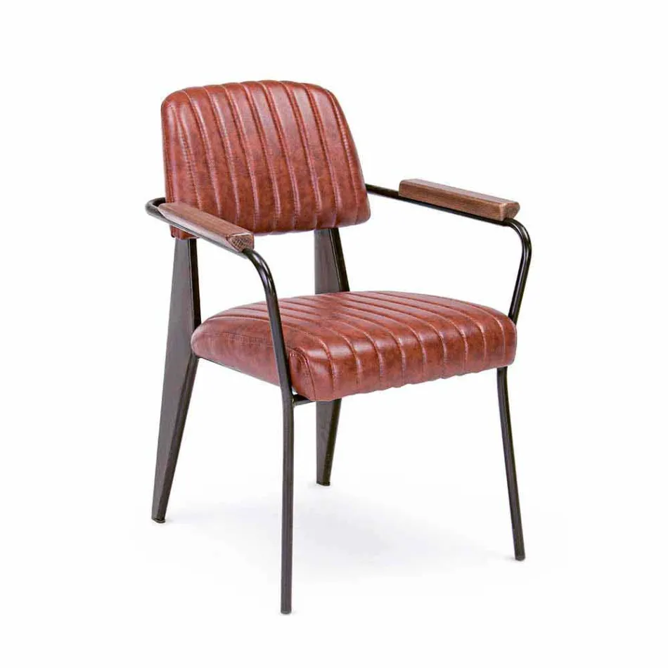 2 Chairs with Armrests in Leatherette Vintage Effect Homemotion - Clare Viadurini