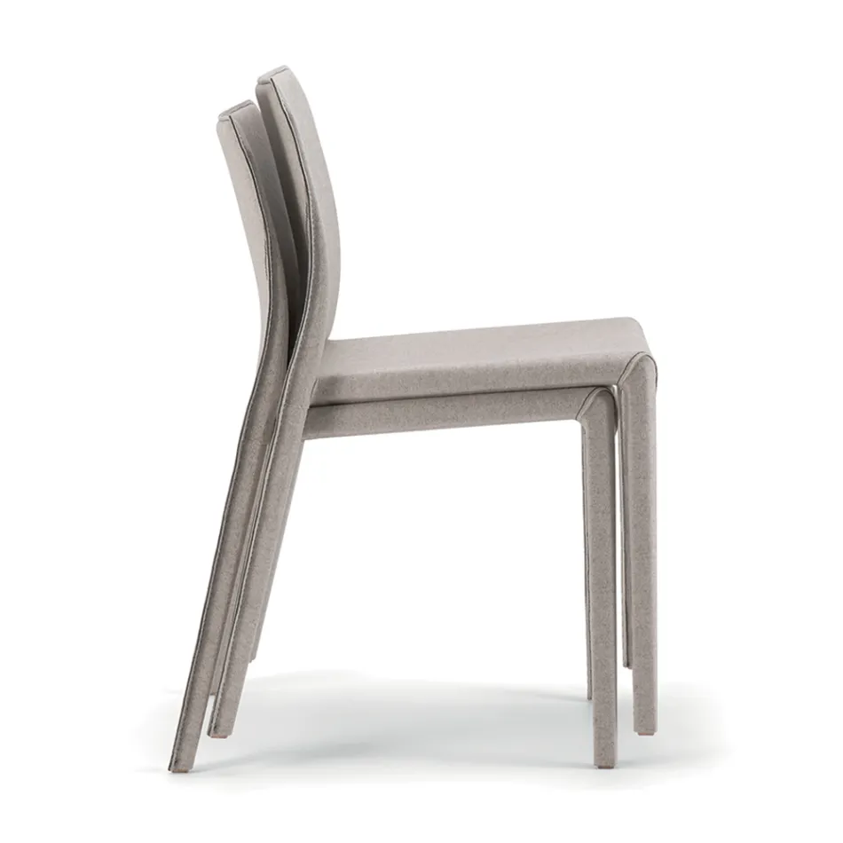 2 Stackable Chairs in Polypropylene, Fiberglass and Upholstered in Gray Wool - Cut Viadurini
