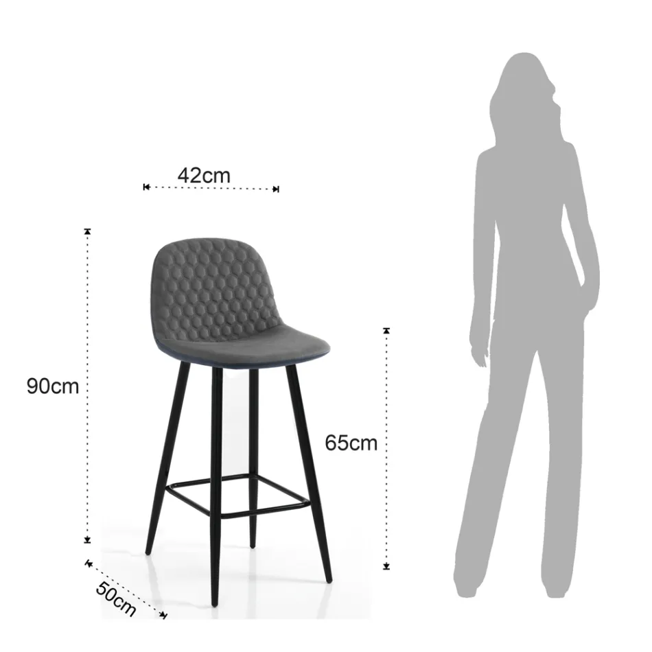 2 Stools in Aged Gray Velvet Effect Fabric - Biscia Viadurini