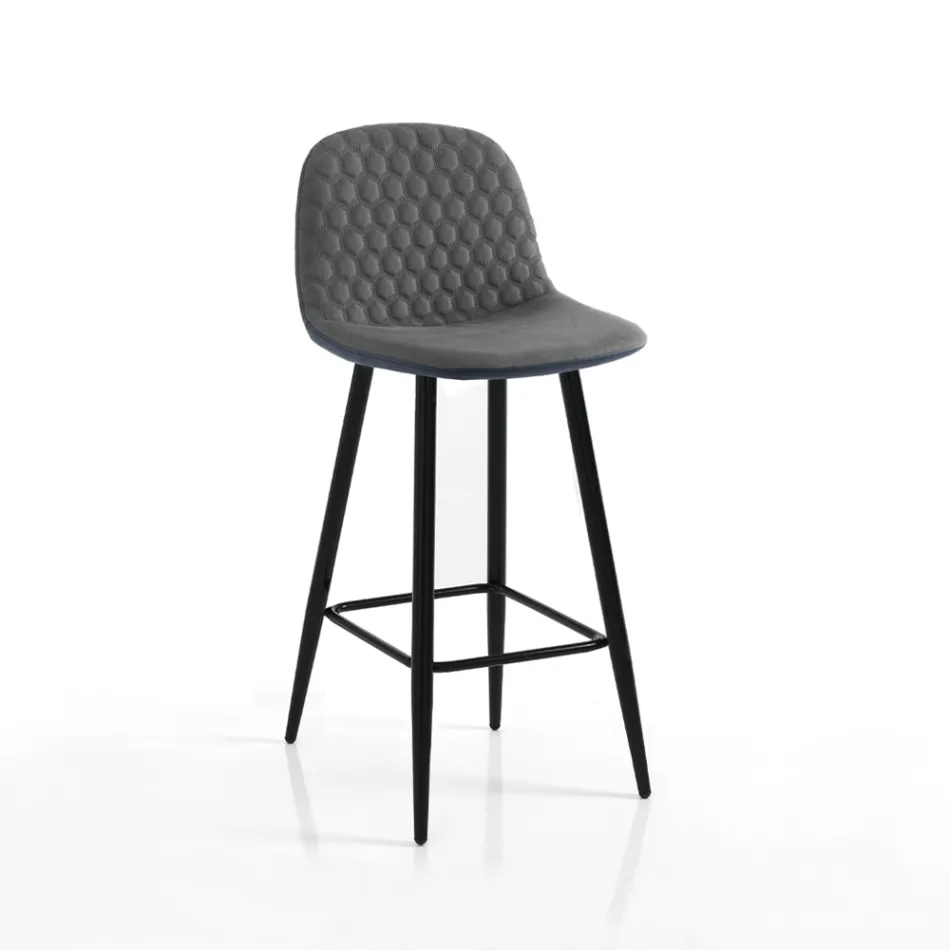 2 Stools in Aged Gray Velvet Effect Fabric - Biscia Viadurini