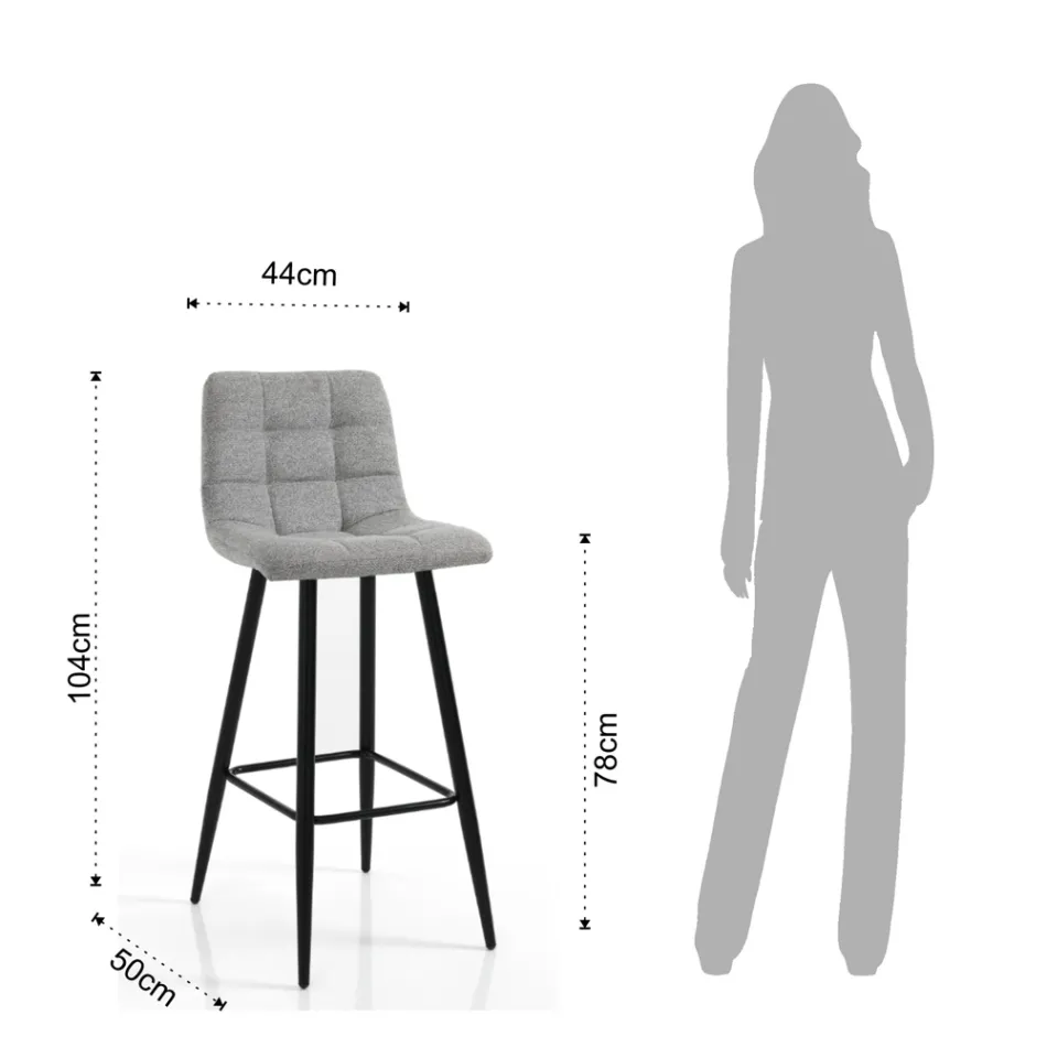 2 Stools in Light Gray Fabric and Metal - Copper Viadurini