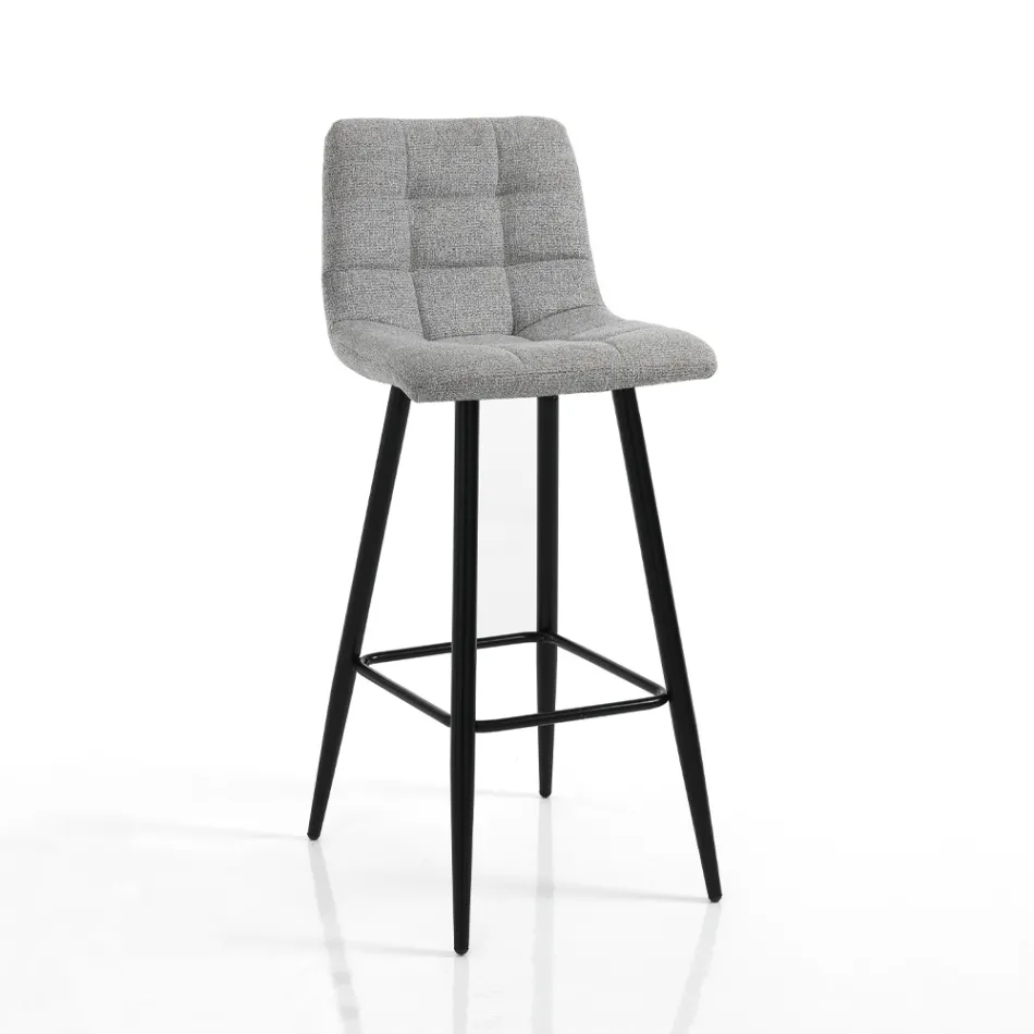 2 Stools in Light Gray Fabric and Metal - Copper Viadurini