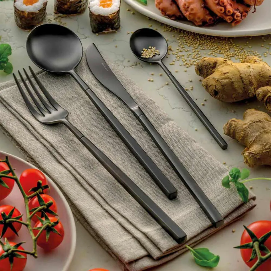 24 Cutlery in Polished Forged Steel of Different Finishes Made in Italy - Osaka Viadurini