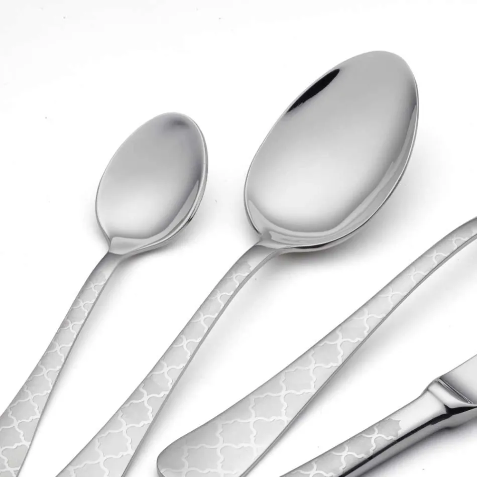 24 Stainless Steel Cutlery with Damascus Laser Decor of Modern Design - Tantasa Viadurini