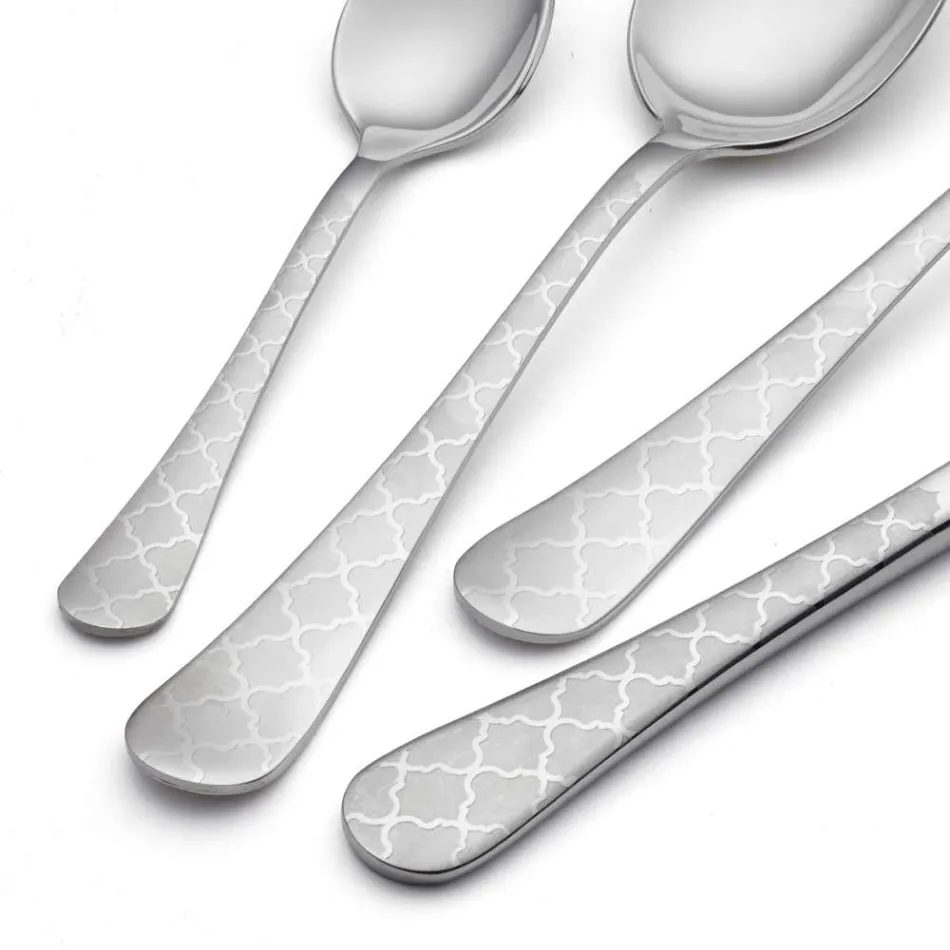 24 Stainless Steel Cutlery with Damascus Laser Decor of Modern Design - Tantasa Viadurini