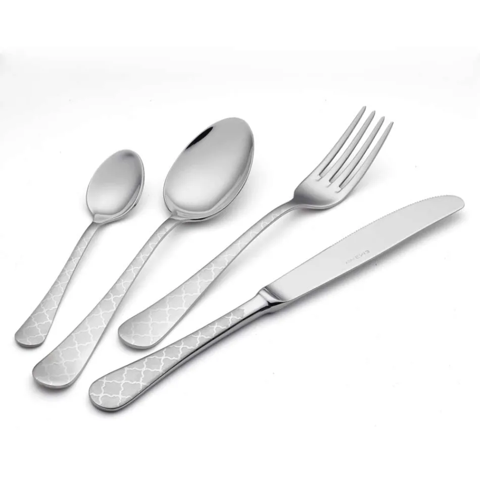 24 Stainless Steel Cutlery with Damascus Laser Decor of Modern Design - Tantasa Viadurini