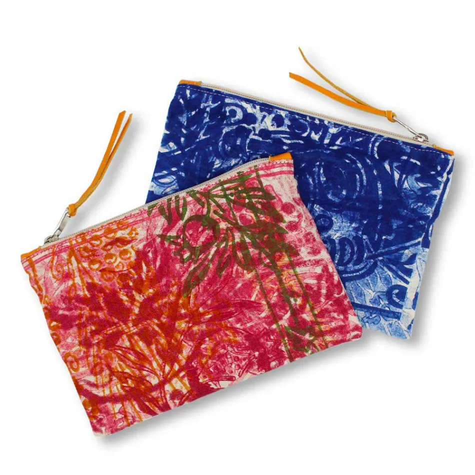 3 Hand-Printed Cotton Clutches in Unique Pieces - Viadurini by Marchi Viadurini