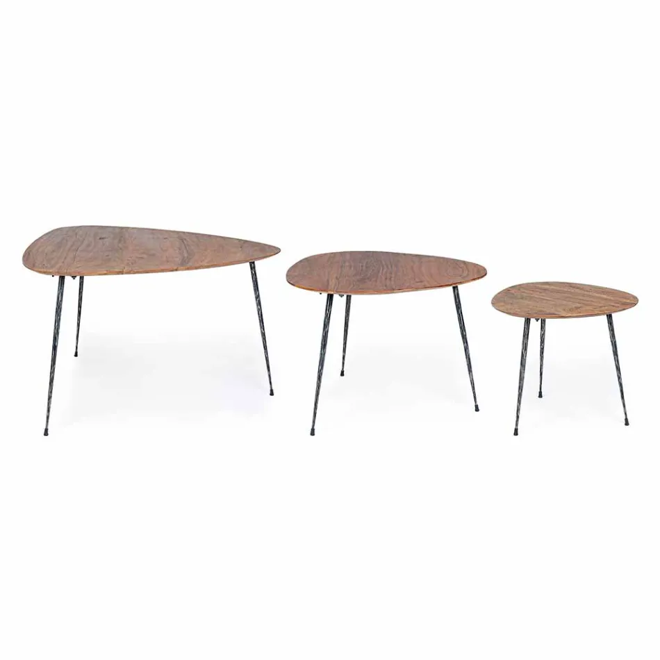3 Modern Coffee Tables with Homemotion Mango Wood Top - Kalidi Viadurini