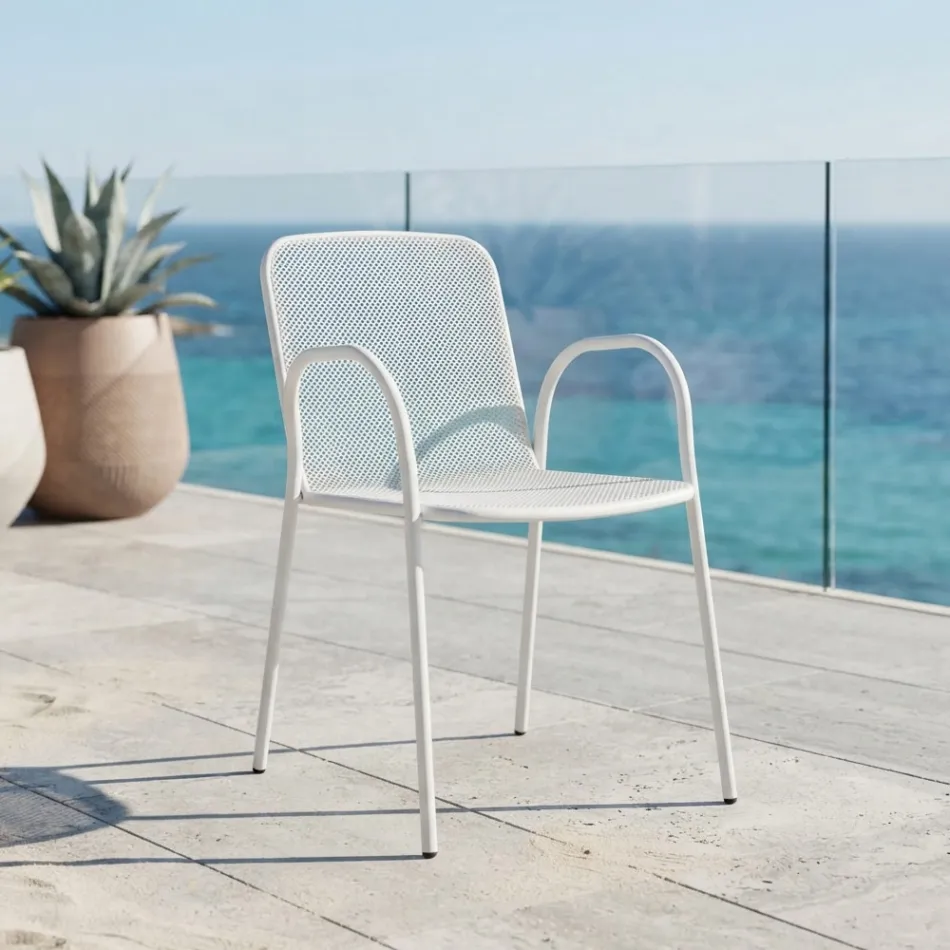 4 Traditional Metal Garden Armchairs Made in Italy - Edris Viadurini