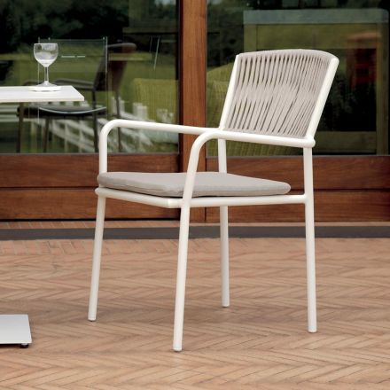 4 Stackable Garden Chairs in Aluminum and Rope - Lunaris Viadurini