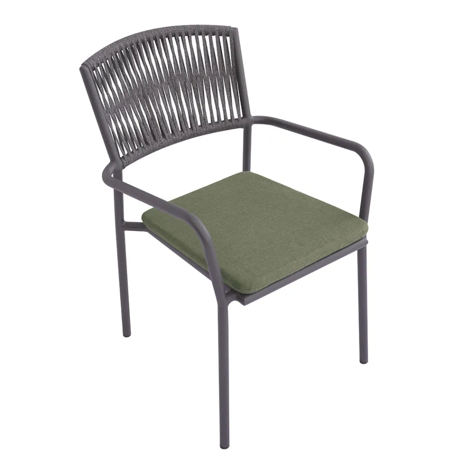 4 Stackable Garden Chairs in Aluminum and Rope - Lunaris Viadurini