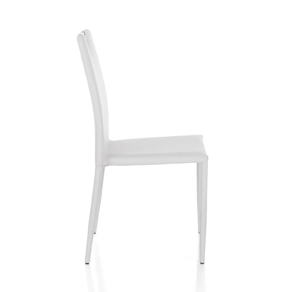 4 Chairs Completely Upholstered in White Synthetic Leather - Tulio Viadurini