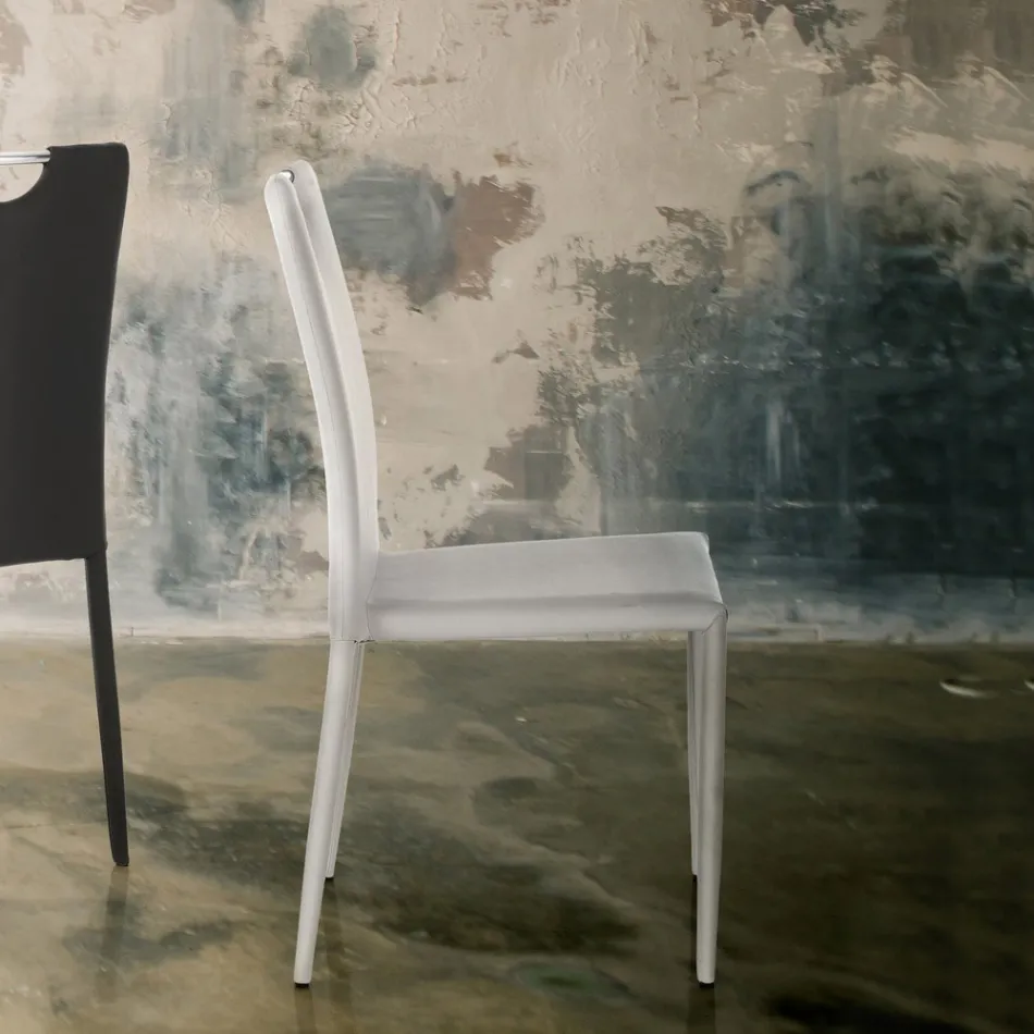 4 Chairs Completely Upholstered in White Synthetic Leather - Tulio Viadurini