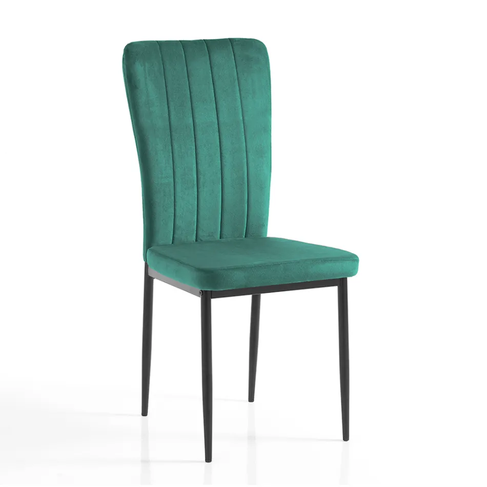 4 Chairs in Green Velvet Effect Microfiber Fabric and Black Metal - Campania Viadurini