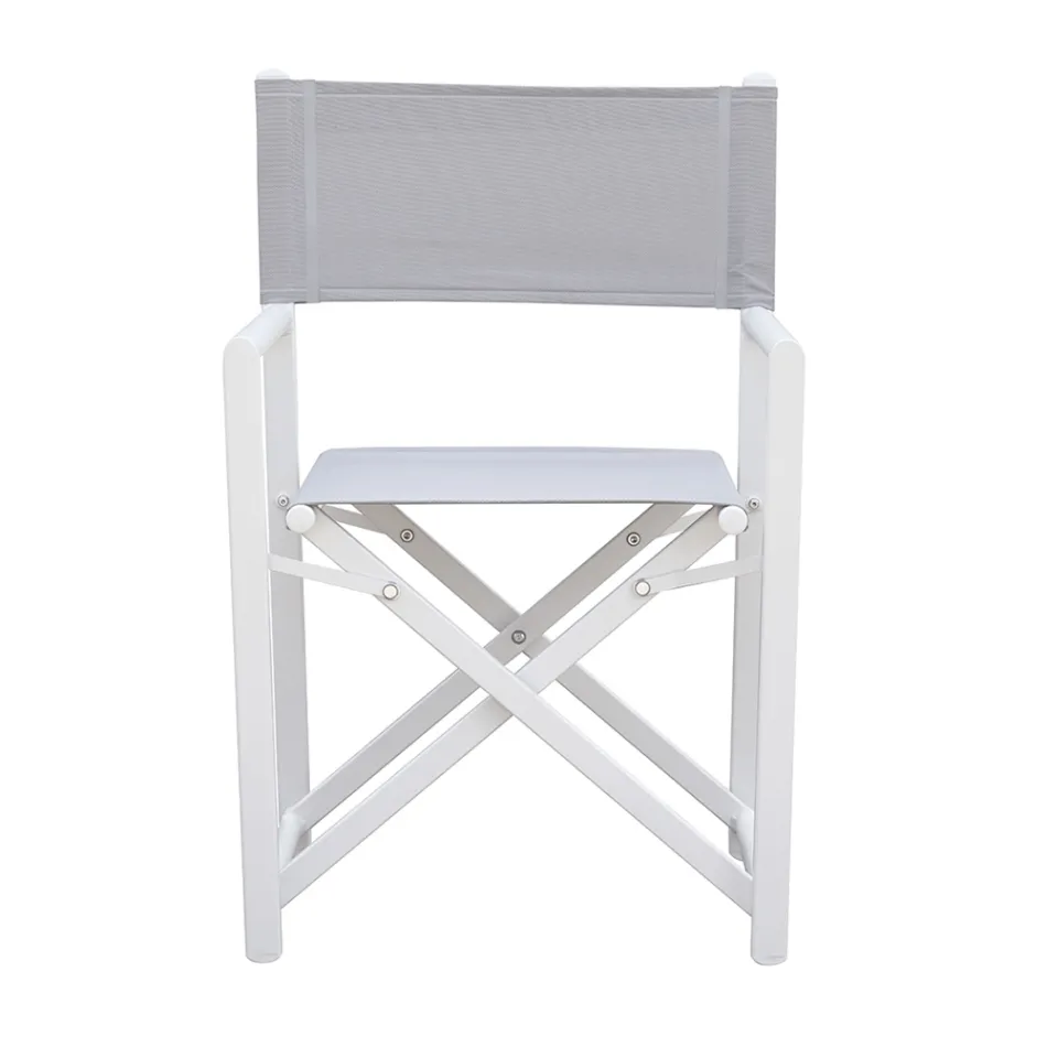 4 Director Outdoor Chairs in White Metal and Gray Textilene - Nature Viadurini