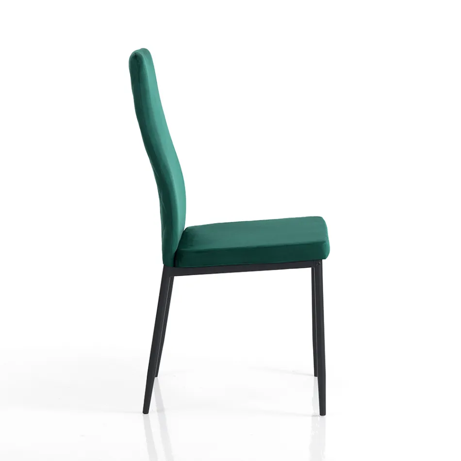 6 Living Room Chairs in Green Velvet Effect Microfiber Fabric - Calabria Viadurini