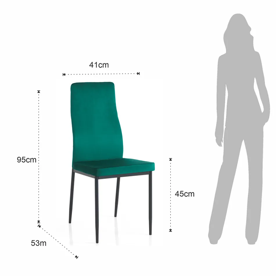 6 Living Room Chairs in Green Velvet Effect Microfiber Fabric - Calabria Viadurini