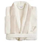 Cotton Terry Shawl Collar Bathrobe with Linen Ruffle and Monogram - Softness Viadurini