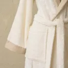 Cotton Terry Shawl Collar Bathrobe with Linen Ruffle and Monogram - Softness Viadurini