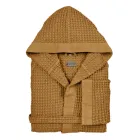 Cotton Honeycomb Hooded Bathrobe with Linen Frill - Plush Viadurini