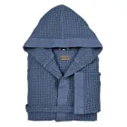 Cotton Honeycomb Hooded Bathrobe with Linen Frill - Plush Viadurini