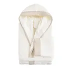 Cotton Terry Hooded Bathrobe with Linen Frill - Mellow Viadurini