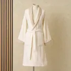 Cotton Terry Shawl Collar Bathrobe with Linen Frill - Mellow Viadurini