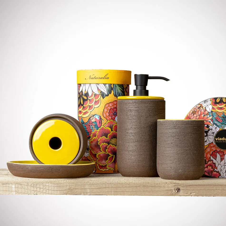 Bathroom Accessories in Yellow Refractory Clay Made in Italy - Antonella Viadurini