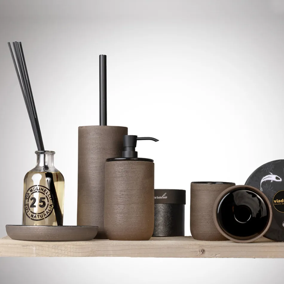 Modern Bathroom Accessories in Black Clay Made in Italy - Antonella Viadurini