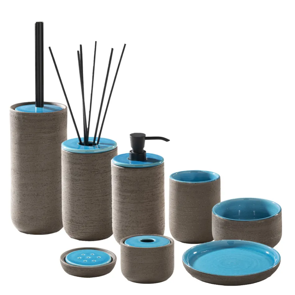 Modern Bathroom Accessories in Blue Clay Made in Italy - Antonella Viadurini