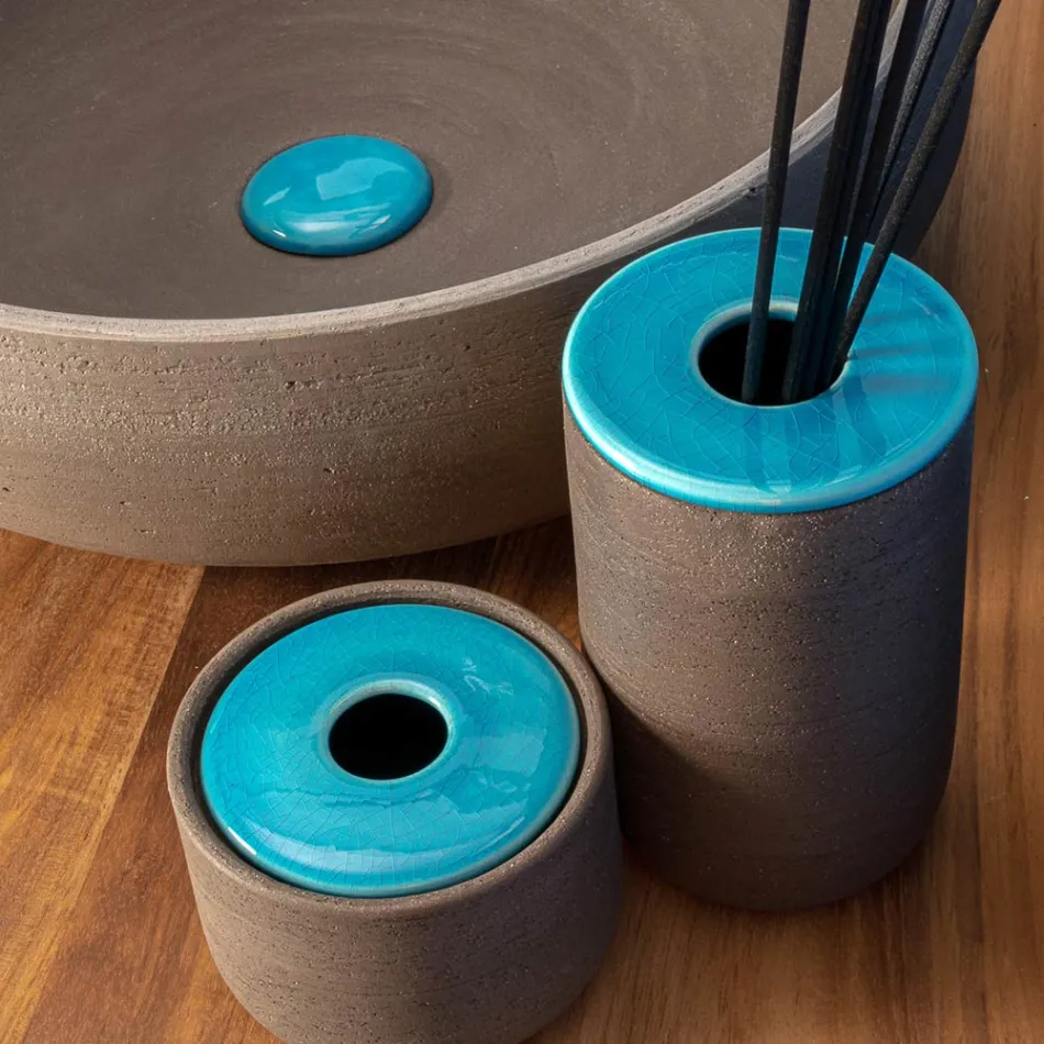 Modern Bathroom Accessories in Blue Clay Made in Italy - Antonella Viadurini