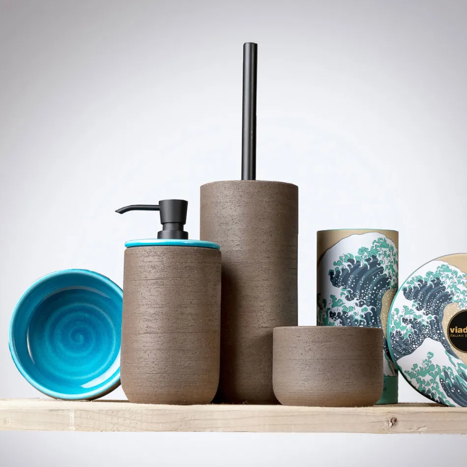 Modern Bathroom Accessories in Blue Clay Made in Italy - Antonella Viadurini