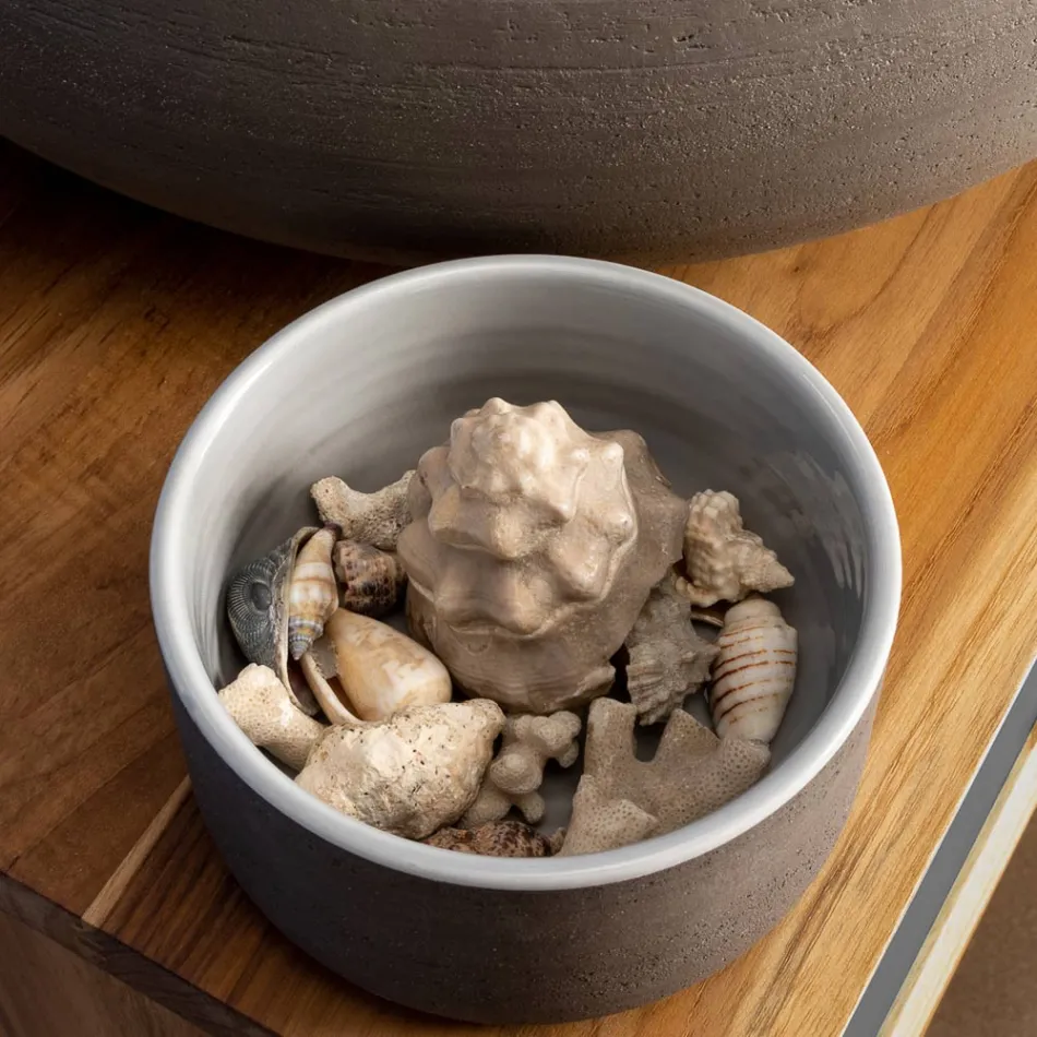 Bathroom Accessories Made in Gray Clay Made in Italy - Antonella Viadurini