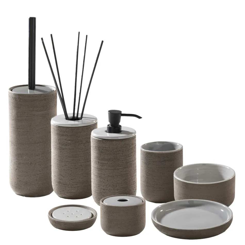 Bathroom Accessories Made in Gray Clay Made in Italy - Antonella Viadurini
