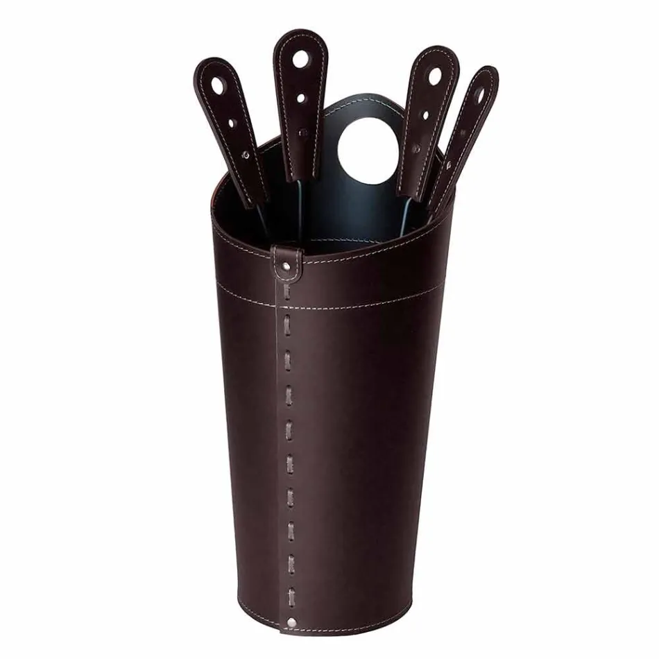 Fireplace accessories with Nilar leather holders, modern design Viadurini