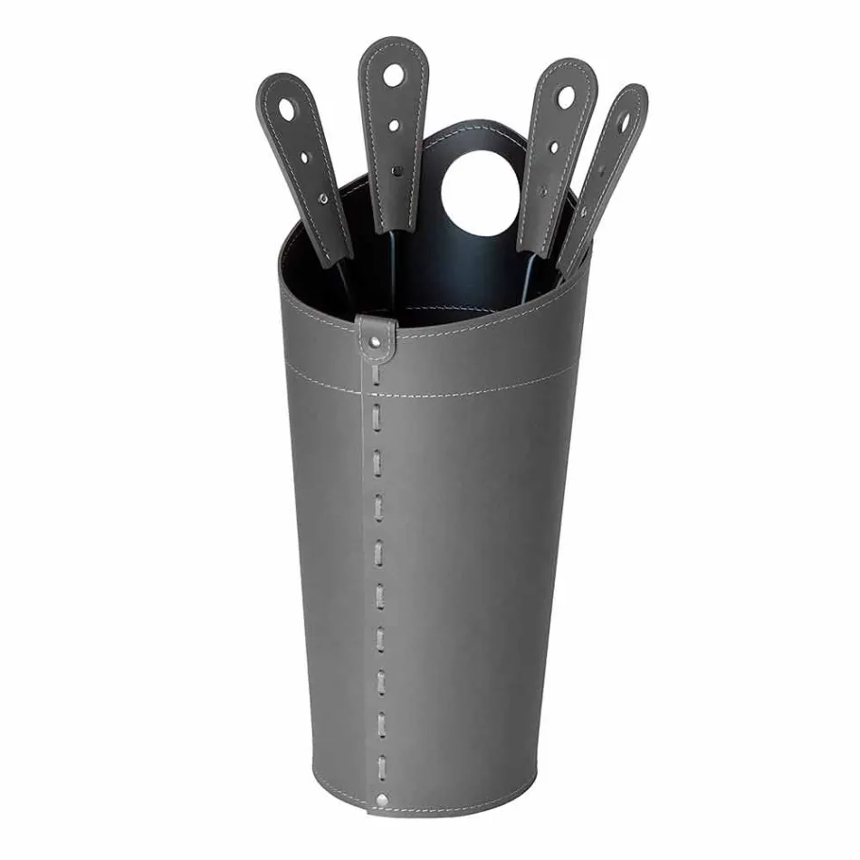 Fireplace accessories with Nilar leather holders, modern design Viadurini
