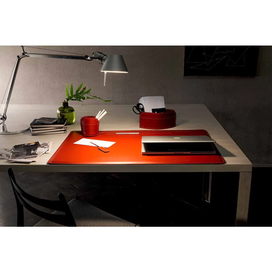 4 Piece Regenerated Leather Desk Accessories Made in Italy - Ebe Viadurini