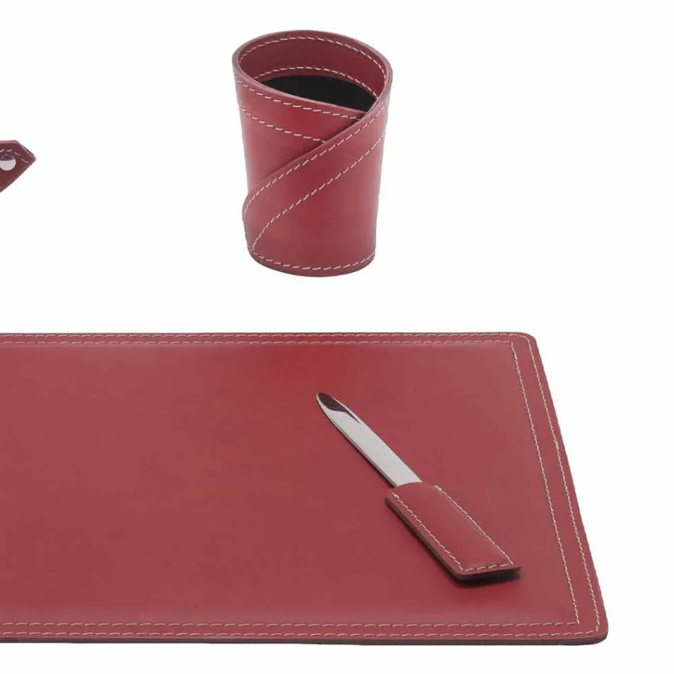 Accessories 4 Piece Regenerated Leather Desk Made in Italy - Ascanio Viadurini