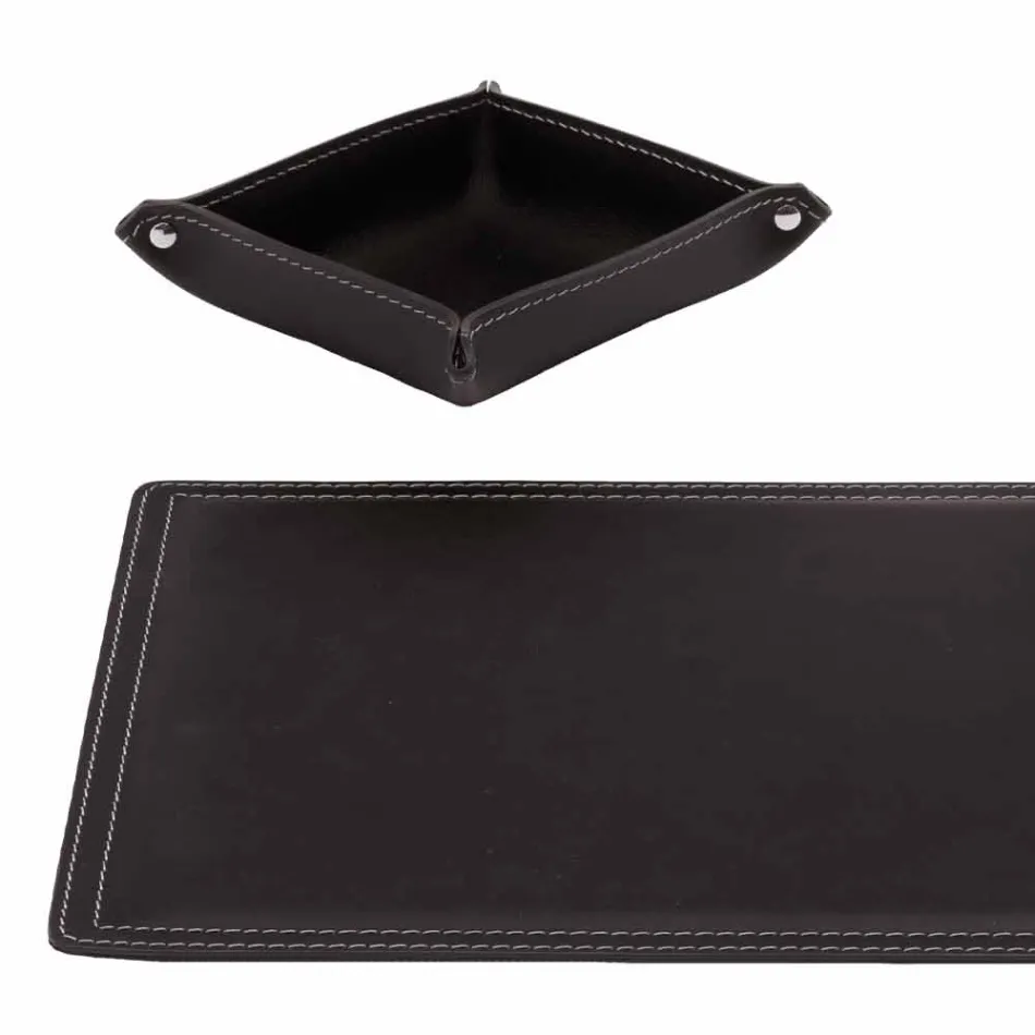 Accessories 4 Piece Regenerated Leather Desk Made in Italy - Ascanio Viadurini